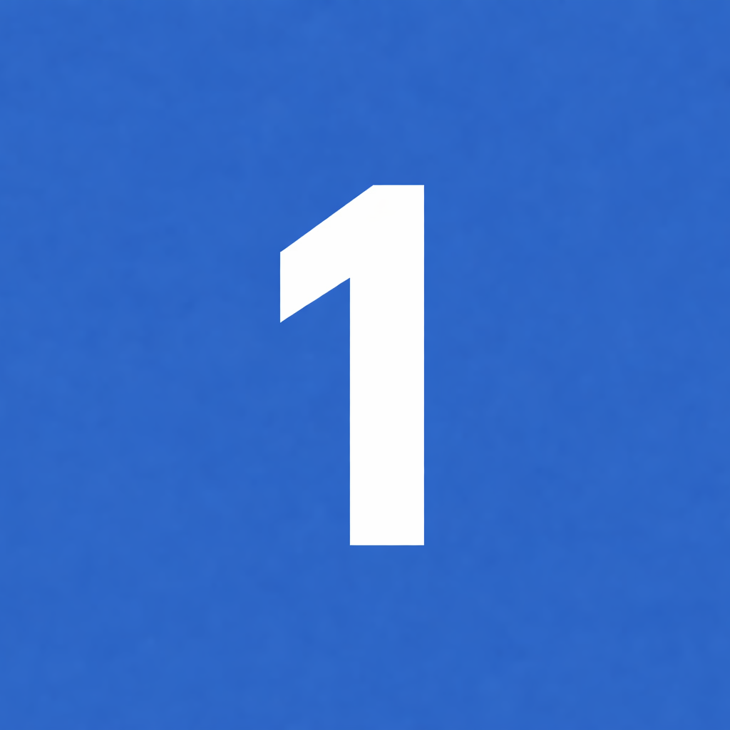 White number '1' on a blue background