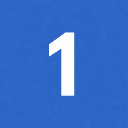 White number '1' on a blue background