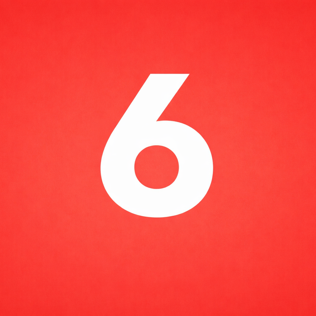 White number '6' on a red background
