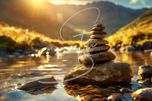 A Rock Cairn in the Middle of a Stream